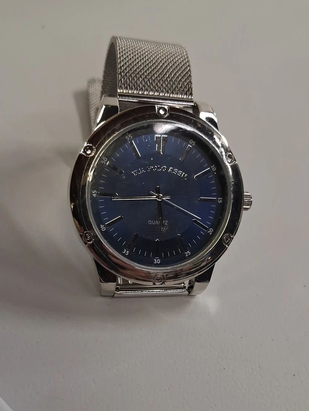 Men's U.S. Polo Assn. Silver Mesh Strap Watch with Blue Dial